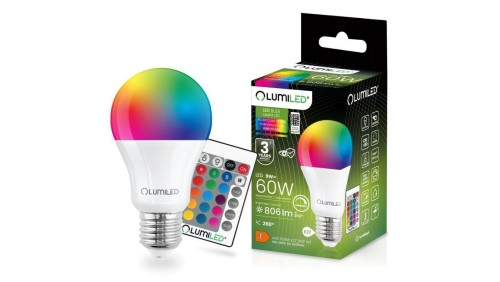 Żarówka LED E27 A60 9W = 60W 806lm RGBW Ściemnialna Inteligentna Lumiled