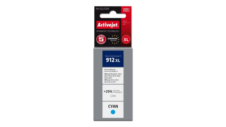 Tusz Activejet AH-912CRX (zamiennik HP 912XL 3YL81AE Premium 990 stron niebieski)