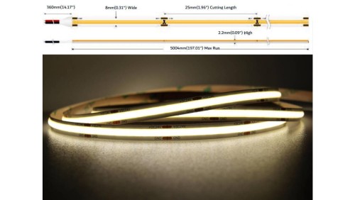 UQS-COB-8W-NW-12V-50m Profesjonalna taśma LED typu COB, 8W 320 chips/m, CRI 90, 12V, biala neutralna, 4000K, IP20, 50m