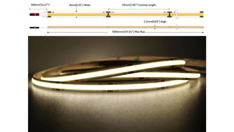 UQS-COB-8W-NW-12V-50m Profesjonalna taśma LED typu COB, 8W 320 chips/m, CRI 90, 12V, biala neutralna, 4000K, IP20, 50m