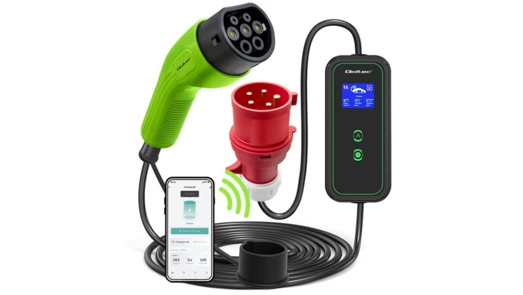 Qoltec Mobilna ładowarka do samochodu elektrycznego EV z regulacją 2w1 Typ2 11kW CEE 5 PIN Wi-fi LCD 3 fazy Przenośna Wallbox 5m