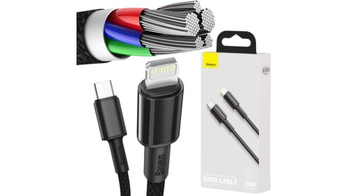 KABEL USB-C -Lightning / iPhone Baseus Cafule CATLGD-01 1m 20W PD Quick Charging CZARNY W OPLOCIE