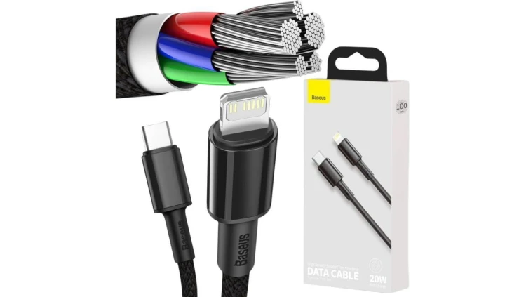 KABEL USB-C -Lightning / iPhone Baseus Cafule CATLGD-01 1m 20W PD Quick Charging CZARNY W OPLOCIE