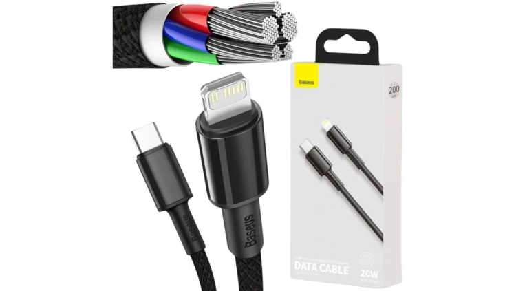 KABEL USB-C - Lightning / iPhone Baseus Cafule CATLGD-A01 2m 20W PD Quick Charging CZARNY W OPLOCIE