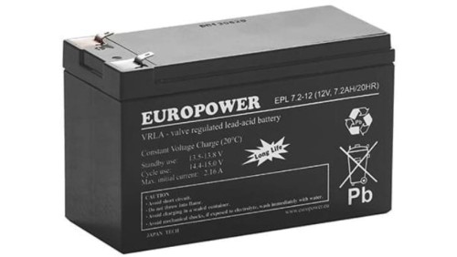 Akumulator AGM EUROPOWER serii EPL 12V 7,2Ah T1