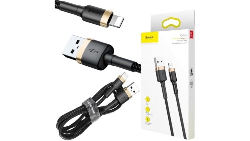 KABEL USB-A - Lightning / iPhone Baseus Cafule CALKLF-BV1 100cm Apple 2.4A CZARNO-ZŁOTY W OPLOCIE