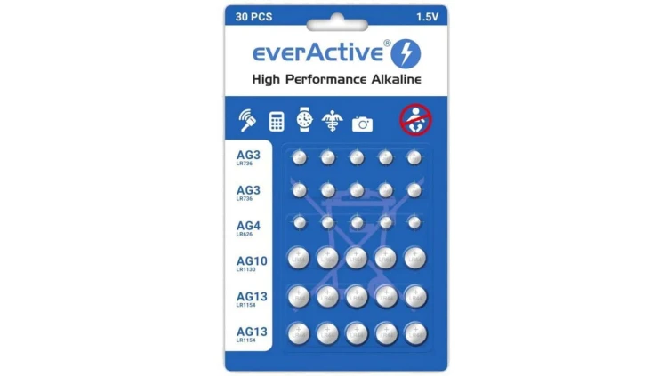 Zestaw 30 baterii 1,5V 10x AG3 / LR41 5x AG4 / LR626 5x AG10 / LR1130 10x AG13 / LR1154 everActive