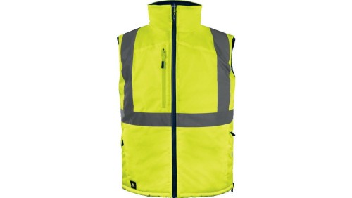 Kamizelka ocieplana, ostrzegawcza, dwustronna z poliestru Oxford, kl.2, kolor Żółty Fluo-Granatowy, rozmiar: XXL, FIDJ3HVJAXX