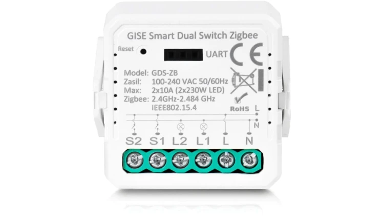 GISE Smart Podwójny moduł przekaźnikowy (bez N) Zigbee Tuya GDS-ZB-NN