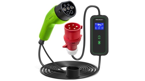 Qoltec Mobilna ładowarka do samochodu elektrycznego EV z regulacją 2w1 Typ2 11kW CEE 5 PIN LCD 3 fazy Przenośna Wallbox 5m