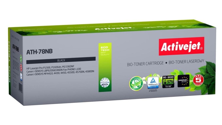 BIO Toner Activejet ATH-78NB (zamiennik HP 78A CE278A, Canon CRG-728 Supreme 2500 stron czarny). Proszek w tonerze jest biodegra