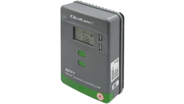Qoltec Solarny regulator ładowania MPPT z czujnikiem temperatury 20A 12V / 24V LCD 2 x USB