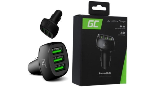 ŁADOWARKA SAMOCHODOWA Green Cell POWERRIDE 54W 3xUSB 18W ULTRA CHARGE CADGC01
