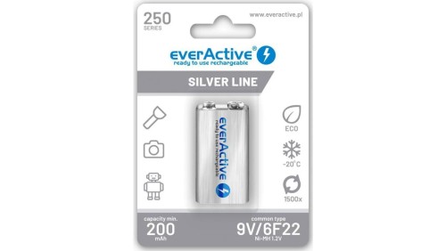 Akumulatorek 6F22 Ni-MH everActive 9V 250mAh Silver Line (1 szt.)
