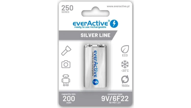 Akumulatorek 6F22 Ni-MH everActive 9V 250mAh Silver Line (1 szt.)