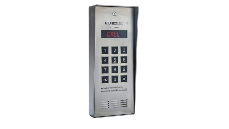 Laskomex CD-2600R audio z czytnikiem kluczy RFID ze stali nierdzewniej, w obudownie natynkowej.