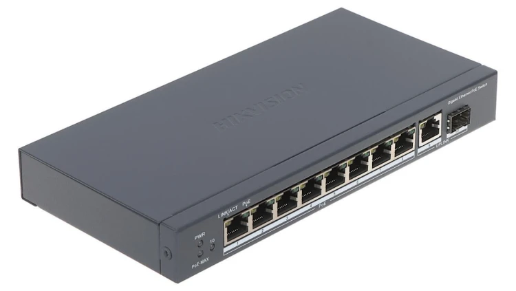 Switch Hikvision PoE, 8xPoE 10/100/1000 Mbps, 1xUpLink, 1xSFP 1000Mbps, 58W, niezarządzalny HIKVISION