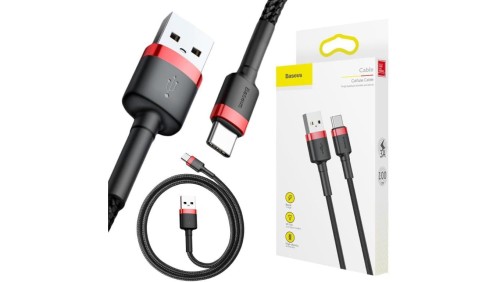 KABEL USB-A -USB-C Baseus Cafule CATKLF-B91 100cm 3A QC 3.0 CZARNO-CZERWONY W OPLOCIE
