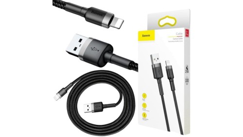 KABEL USB-A - Lightning / iPhone Baseus Cafule CALKLF-BG1 100cm Apple 2.4A CZARNO-SZARY W OPLOCIE