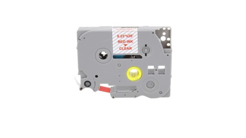 Taśma Tze-112 do drukarki Brother 6mm 8m przeźroczysta taśma czerwony nadruk