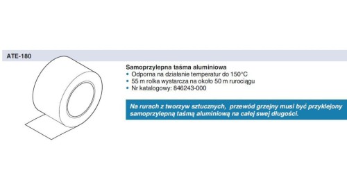Aluminiowa taśma montażowa Raychem ATE-180 do rur i zbiorników, szer 50mm, 55m, do rur stalowych (dla kabli grzewczych)