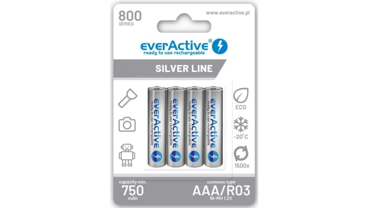 Akumulatorki AAA / R03 Ni-MH everActive 800mAh Silver Line (box 4 szt.)