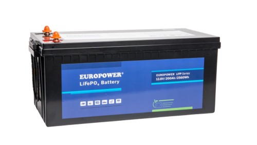 EUROPOWER Akumulator 12,8V - 200Ah LiFePO4, litowo - żelazowo - fosforanowy z BMS, praca cykliczna i buforowa, 5 lat gwarancji.