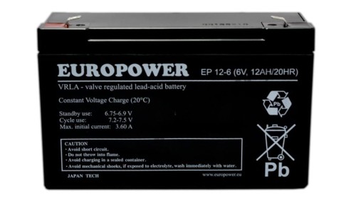 EUROPOWER Akumulator 6V EP12Ah żywotność: 6-9 lat