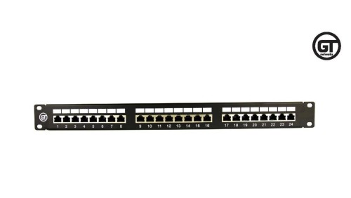 GT Networks Panel krosowy 19 1U 24 gniazda RJ45 kat. 6A ekranowane STP czarny
