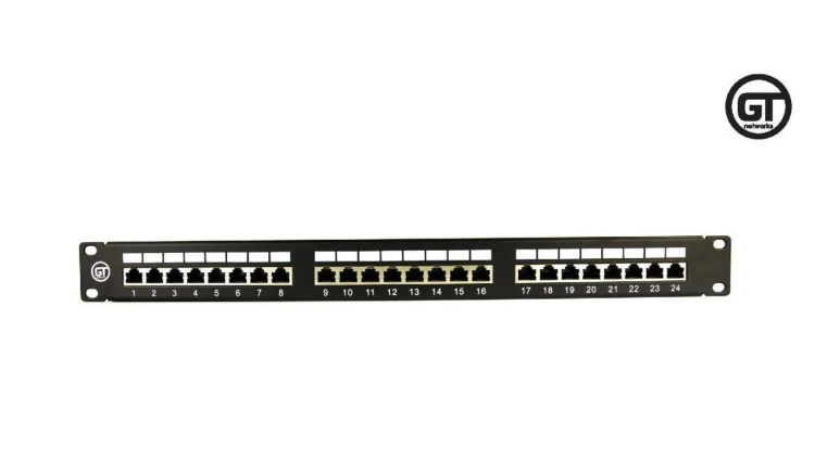GT Networks Panel krosowy 19 1U 24 gniazda RJ45 kat. 6A ekranowane STP czarny