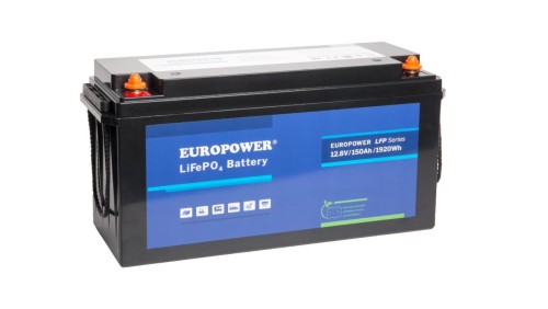 EUROPOWER Akumulator 12,8V - 150Ah LiFePO4, litowo - żelazowo - fosforanowy z BMS, praca cykliczna i buforowa, 5 lat gwarancji.