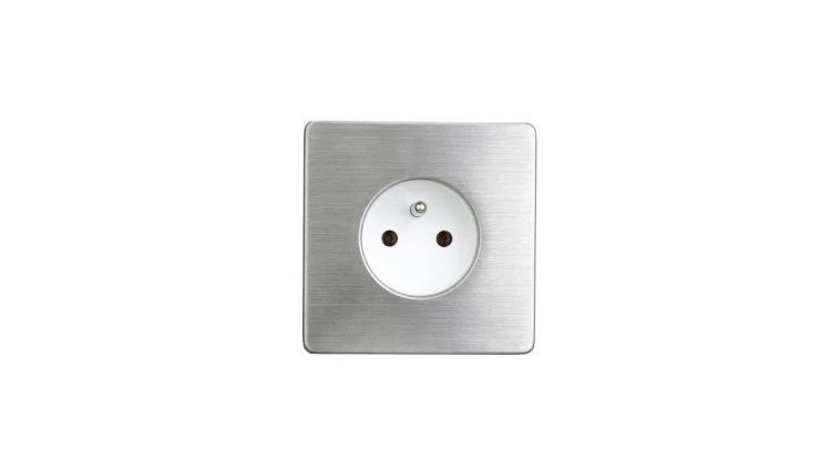 Gniazdko elektryczne białe pojedyncze ramka stal szczotkowana GN-SS01B