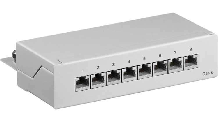 CAT 6 panel krosowy mini/biurkowy, 8 portów - Wersja kolorystyczna Szary