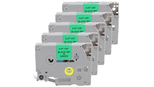 Taśma 5x Tze-731 do drukarki Brother 12mm 8m zielona taśma czarny nadruk /5szt./