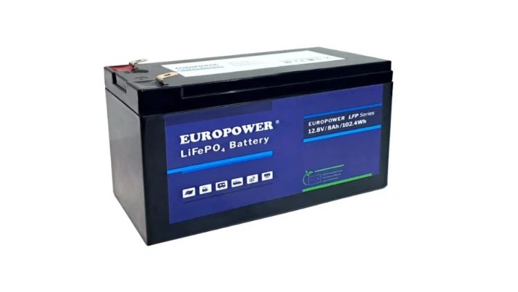 EUROPOWER Akumulator 12,8V - 8Ah LiFePO4, litowo - żelazowo - fosforanowy z BMS, praca cykliczna i buforowa, 5 lat gwarancji.