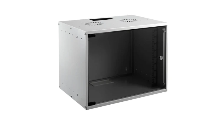 Szafa wisząca RACK 19 9U 400mm szara drzwi szklane SOHO-BOX MIRSAN