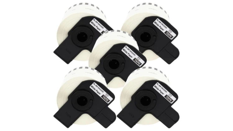 Taśma 5x DK22205 do drukarki Brother QL 62mm x 30,48mm biała taśma czarny nadruk /5szt./