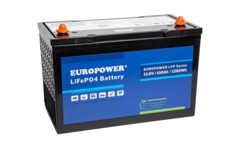 EUROPOWER Akumulator 12,8V - 100Ah LiFePO4, litowo - żelazowo - fosforanowy z BMS, praca cykliczna i buforowa, 5 lat gwarancji.
