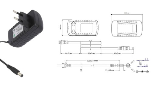 POSB12200A-2555 Zasilacz adapter czarny 24W 12V/2A/24W CEE7/16 wtyk DC 2.5/5.5(+)