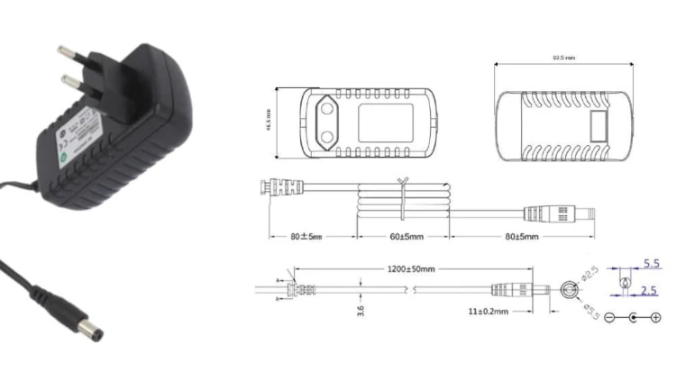 POSB12200A-2555 Zasilacz adapter czarny 24W 12V/2A/24W CEE7/16 wtyk DC 2.5/5.5(+)