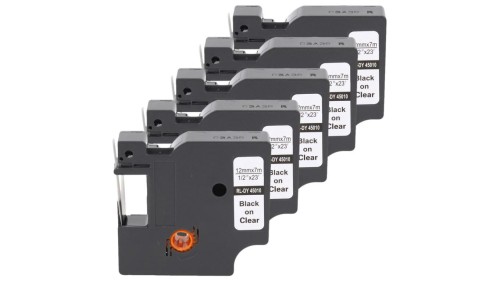 Taśma 5x D1 45010 do drukarki DYMO 12mm 7m przeźroczysta taśma czarny /5szt./nadruk
