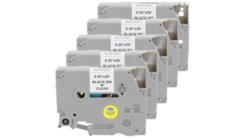 Taśma 5x Tze-112 do drukarki Brother 6mm 8m przeźroczysta taśma czerwony nadruk /5szt./