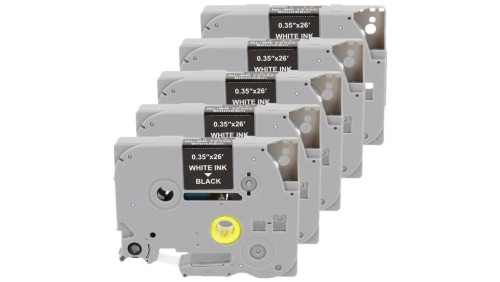 Taśma 5x Tze-325 do drukarki Brother 9mm 8m czarna taśma biały nadruk