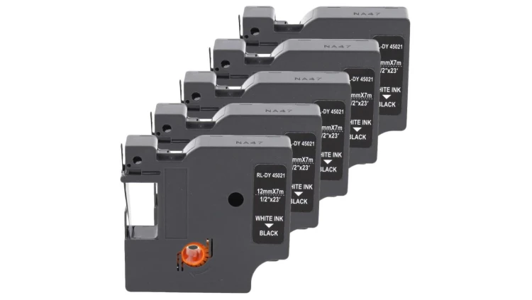 Taśma 5x D1 45021 do drukarki DYMO 12mm 7m czarna taśma biały nadruk /5szt./