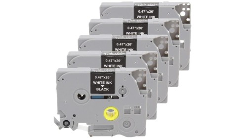 Taśma 5x Tze-335 do drukarki Brother 12mm 8m czarna taśma biały nadruk /5szt./