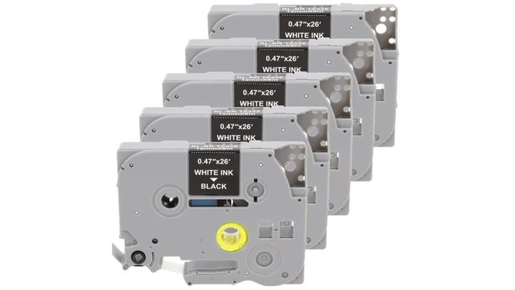 Taśma 5x Tze-335 do drukarki Brother 12mm 8m czarna taśma biały nadruk /5szt./