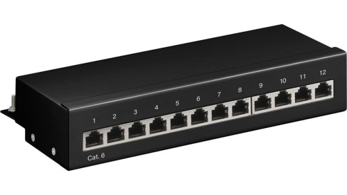 CAT 6 panel krosowy mini/biurkowy, 12 portów - Wersja kolorystyczna Czarny