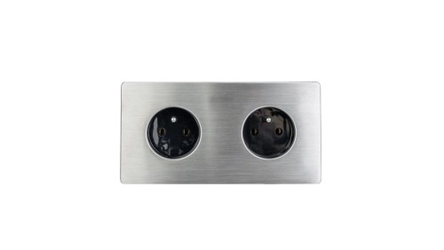 Gniazdko elektryczne czarne podwójne ramka stal szczotkowana GN-SS02C