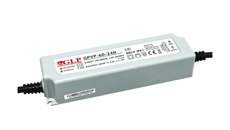 GPVP-60-24N Zasilacz do LED 60W 24V 2.5A, filtr PFC IP67 podwójna izolacja przewodów