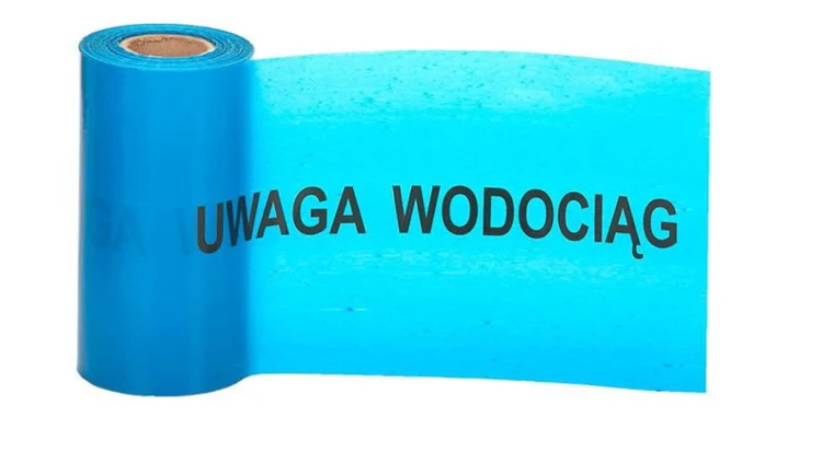 Taśma ostrzegawcza oznaczeniowa niebieska szer. 20 cm nadruk Uwaga Wodociąg /100m